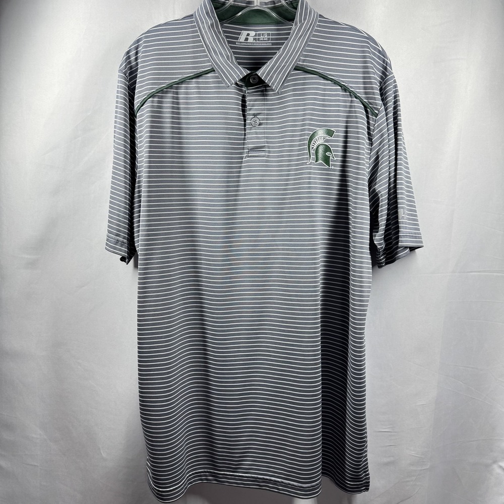 Michigan‎ State Spartans Shirt Mens Large NCAA Basketball Russell Poly Striped